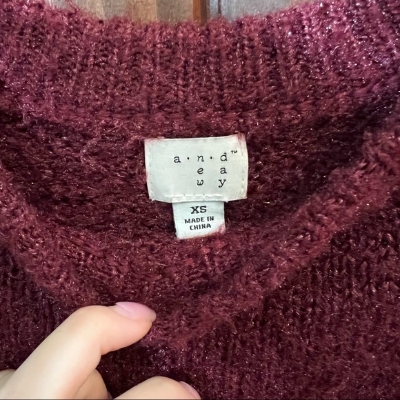 Maroon Oversized Fuzzy Soft Eyelash Knit Raglan Sleeve Sweater - Picture 2 of 3